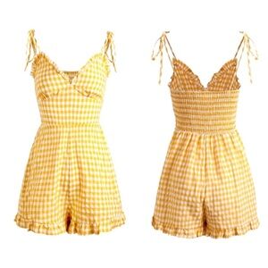 Sweetheart Neckline Gingham Ruffle Playsuit yellow size Xsmall
